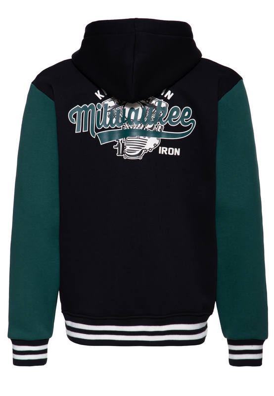 Veste Varsity  de King Kerosin - Milwaukee College Style Hoodie-Jacket - M à 3XL - pour Homme - noir/vert - King Kerosin - View 2