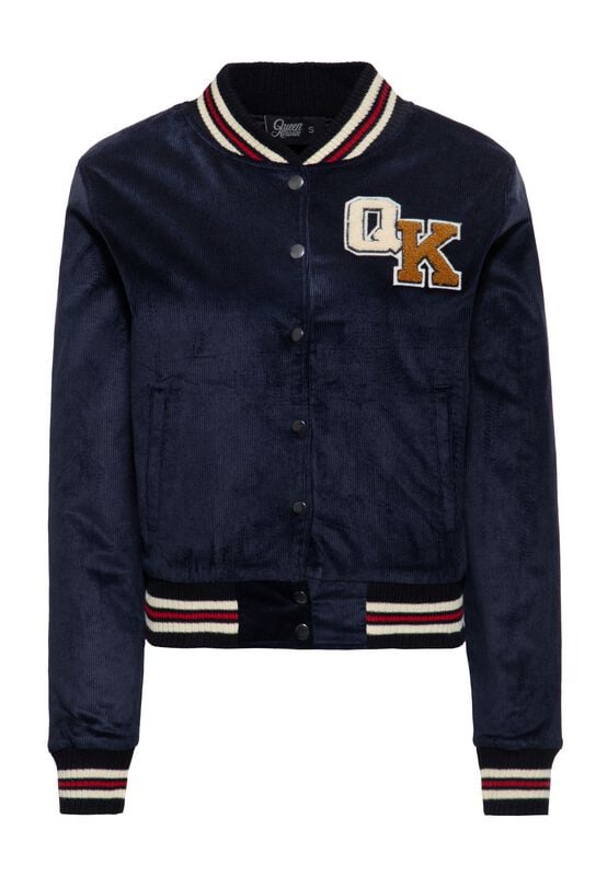 Veste Varsity Rockabilly de Queen Kerosin - Velours côtelé rembourré - XS à XXL - pour Femme - bleu foncé - Queen Kerosin