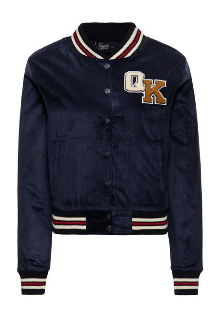 Veste Varsity Rockabilly de Queen Kerosin - Velours côtelé rembourré - XS à XXL - pour Femme - bleu foncé - Queen Kerosin