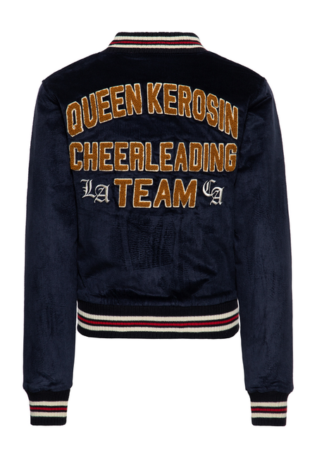 Veste Varsity Rockabilly de Queen Kerosin - Velours côtelé rembourré - XS à XXL - pour Femme - bleu foncé - Queen Kerosin - View 2