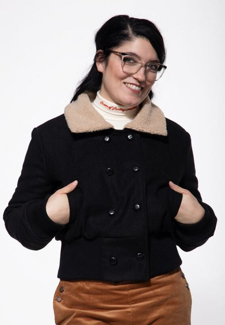 Veste mi-saison Rockabilly de Queen Kerosin - Vintage Jacket With Teddy Collar - XS à XXL - pour Femme - noir - Queen Kerosin