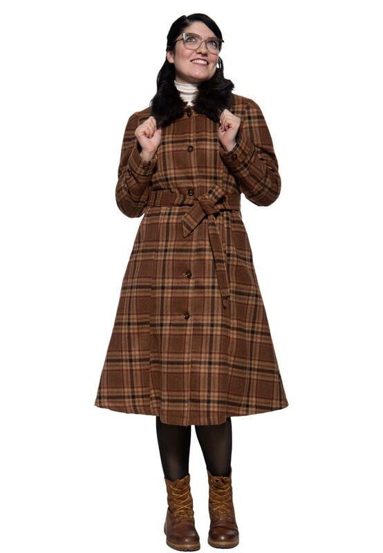 Manteaux Rockabilly de Queen Kerosin - Vintage 50‘s Coat WITH FAUX FUR - XS à XXL - pour Femme - marron - Queen Kerosin