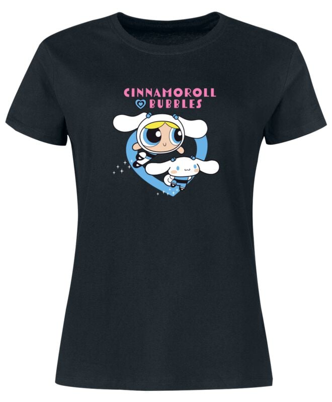 T-Shirt Manches courtes  de Hello Kitty - Hello Kitty x Les Super Nanas - Cinnamoroll x Bulle - S à XXL - pour Femme - noir - Hello Kitty
