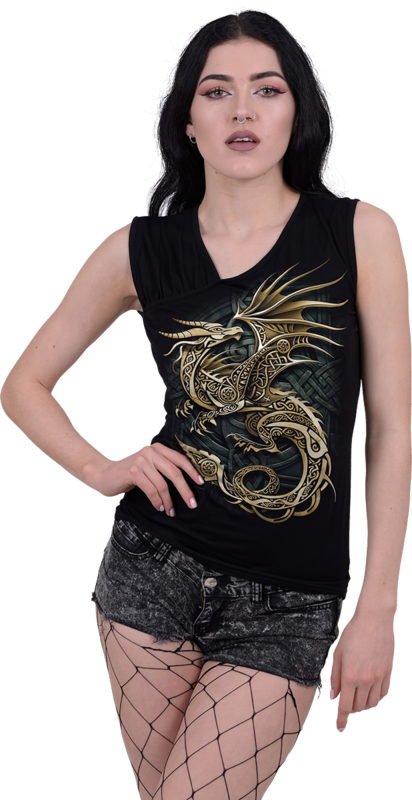 Débardeur  de Spiral - CELTIC DRAGON - F Gathered Shoulder Slant Vest - S à XXL - pour Femme - noir - Spiral - View 2