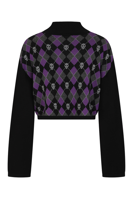 Pull tricoté  de Banned Alternative - Skull Argyle - Crop Top - S à XL - pour Femme - noir/lilas - Banned Alternative - View 2