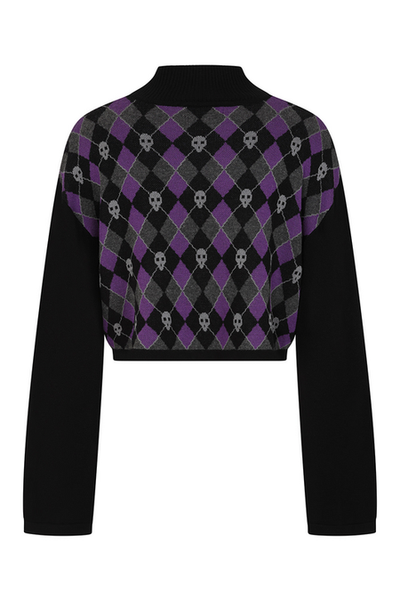 Pull tricoté  de Banned Alternative - Skull Argyle - Crop Top - S à XL - pour Femme - noir/lilas - Banned Alternative - View 2