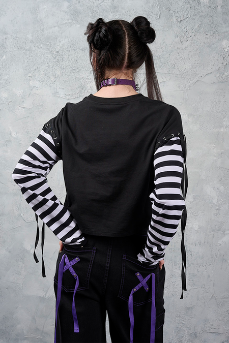 T-shirt manches longues Gothic de Banned Alternative - My Heart Hacker Top - S à 4XL - pour Femme - noir/blanc - Banned Alternative - View 2