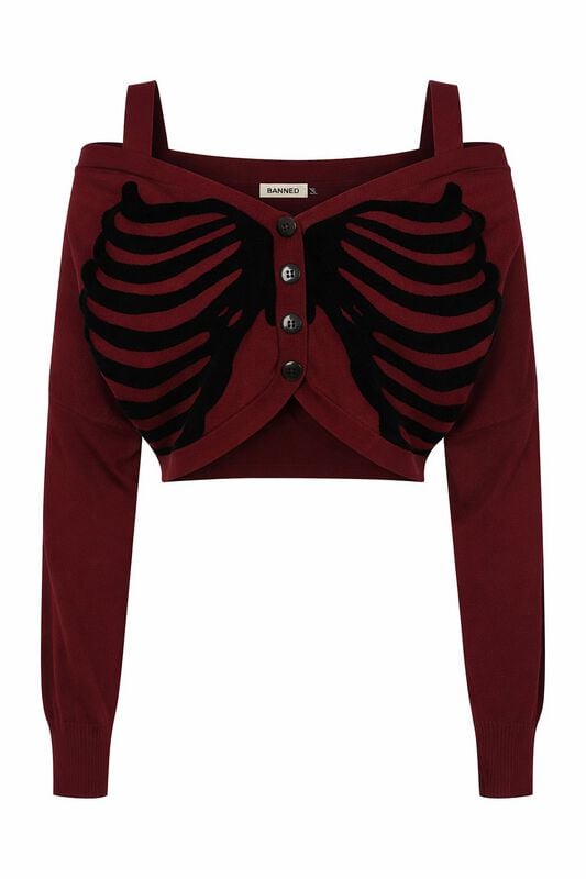 Gilets & Ponchos Gothic de Banned Alternative - Ligeia - Tricoté - M à XL - pour Femme - bourgogne/noir - Banned Alternative