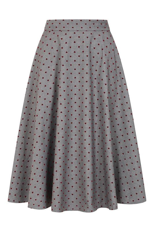 Jupe mi-longue Rockabilly de Banned Retro - ANNIE HEART SKIRT - XS à XXL - pour Femme - gris - Banned Retro