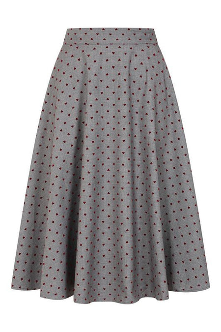 Jupe mi-longue Rockabilly de Banned Retro - ANNIE HEART SKIRT - XS à XXL - pour Femme - gris - Banned Retro