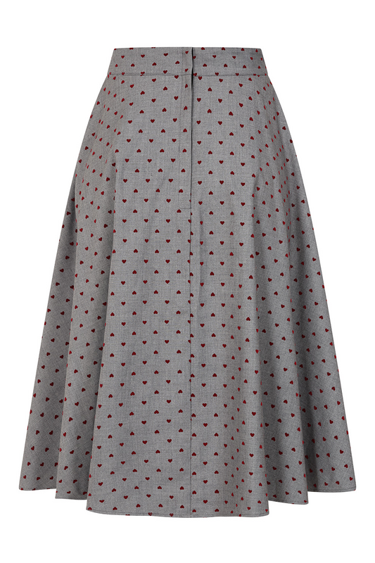 Jupe mi-longue Rockabilly de Banned Retro - ANNIE HEART SKIRT - XS à XXL - pour Femme - gris - Banned Retro - View 2