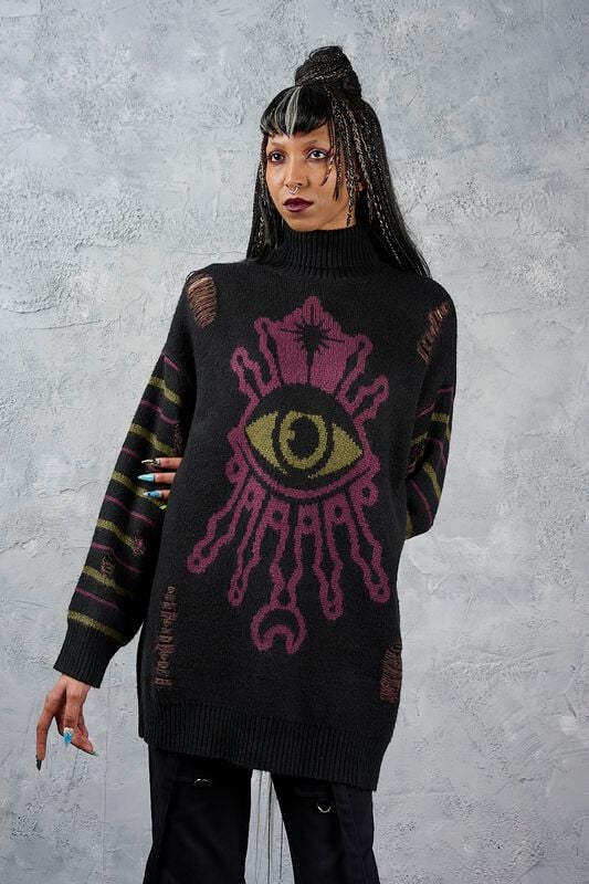 Pull tricoté Gothic de Banned Alternative - Third Sight Jumper - S à 4XL - pour Femme - noir - Banned Alternative