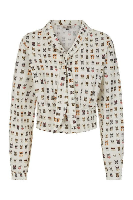 Chemisier Rockabilly de Banned Retro - CHERRY COOL CAT BLOUSE - S à XL - pour Femme - multicolore - Banned Retro