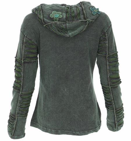 Sweat-shirt zippé à capuche  de Guru-Shop - Goa Patchwork Kapuzenjacke - S à XL - pour Femme - vert foncé - Guru-Shop - View 2
