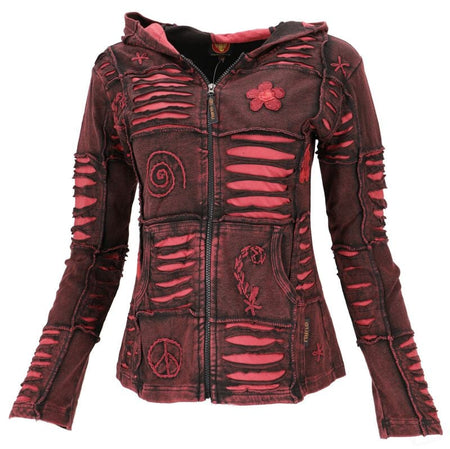 Sweat-shirt zippé à capuche  de Guru-Shop - Goa Patchwork Kapuzenjacke - S à XL - pour Femme - bordeaux - Guru-Shop