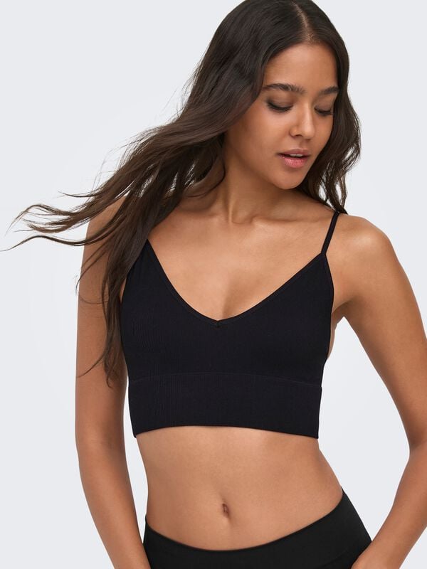 Top  de Only - ONLVICKY RIB SEAMLESS NOOS ACC - Haut en V - XS-S à L-XL - pour Femme - noir - Only