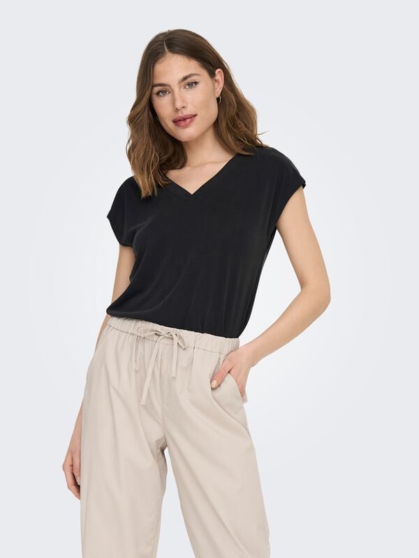 T-Shirt Manches courtes  de Only - ONLFREE S/S MOD.V-NECK TOP JRS NOOS - XS à XL - pour Femme - noir - Only