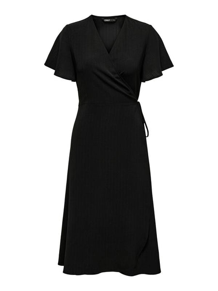 Robe mi-longue  de Only - ONLCALI LIFE S/S WRAP WVN NOOS - Robe - XS à XL - pour Femme - noir - Only