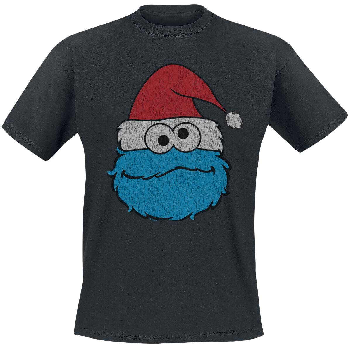 T-Shirt Manches courtes  de Sesame Street - Krümelmonster - Cookie Monster - Weihnachtsmütze - M à 5XL - pour Homme - noir - Sesame Street