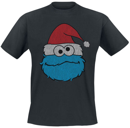 T-Shirt Manches courtes  de Sesame Street - Krümelmonster - Cookie Monster - Weihnachtsmütze - M à 5XL - pour Homme - noir - Sesame Street