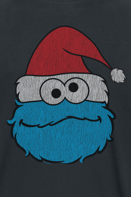 T-Shirt Manches courtes  de Sesame Street - Krümelmonster - Cookie Monster - Weihnachtsmütze - M à 5XL - pour Homme - noir - Sesame Street - View 2