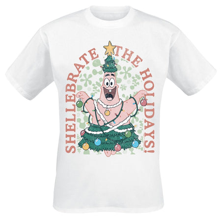 T-Shirt Manches courtes  de Bob L'Éponge - Patrick - Shellebrate The Holidays! - M à 5XL - pour Homme - blanc - Bob L'Éponge
