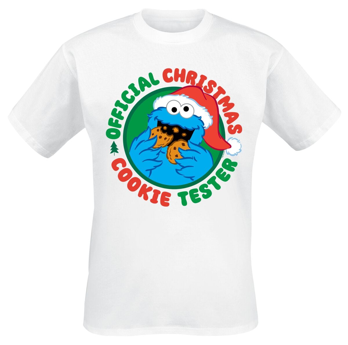 T-Shirt Manches courtes  de Sesame Street - Krümelmonster - Official Christmas Cookie Monster - M à 5XL - pour Homme - blanc - Sesame Street