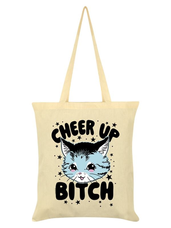 Sac En Tissu Fun de Tierisch - Kitsch Kitten Cheer Up Bitch - pour Unisexe - crème - Tierisch