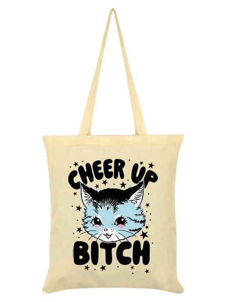 Sac En Tissu Fun de Tierisch - Kitsch Kitten Cheer Up Bitch - pour Unisexe - crème - Tierisch