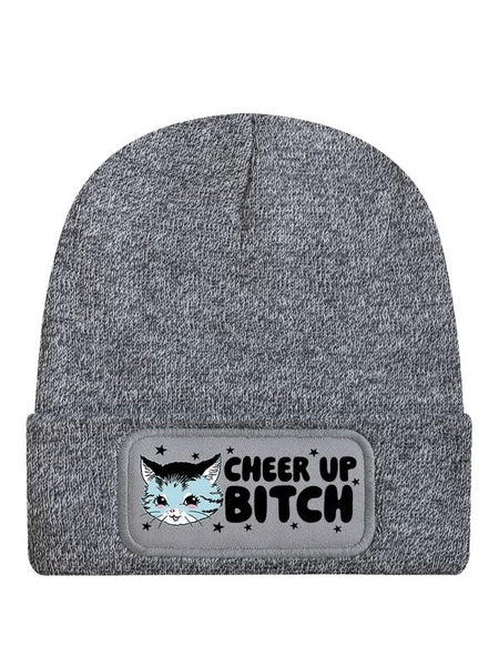 Bonnet Fun de Tierisch - Kitsch Kitten Cheer Up Bitch Heather Grey Beanie - pour Unisexe - gris - Tierisch