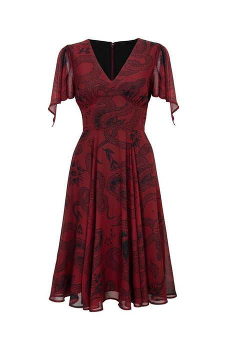 Robe mi-longue Rockabilly de Hell Bunny - VENOM DRESS - NEW COLOUR - XS à 3XL - pour Femme - rouge foncé - hell bunny