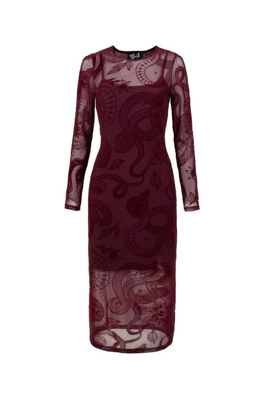 Robe mi-longue Rockabilly de Hell Bunny - SNAKE CHARMER DRESS - NEW COLOUR - XS à 3XL - pour Femme - rouge foncé - hell bunny