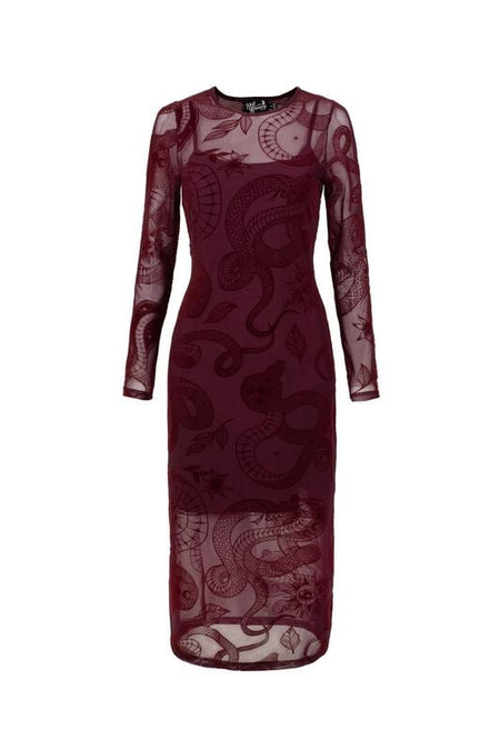 Robe mi-longue Rockabilly de Hell Bunny - SNAKE CHARMER DRESS - NEW COLOUR - XS à 3XL - pour Femme - rouge foncé - hell bunny