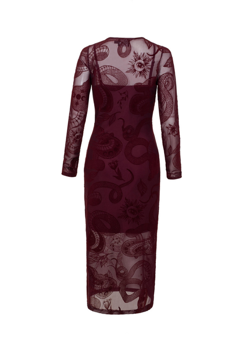 Robe mi-longue Rockabilly de Hell Bunny - SNAKE CHARMER DRESS - NEW COLOUR - XS à 3XL - pour Femme - rouge foncé - hell bunny - View 2