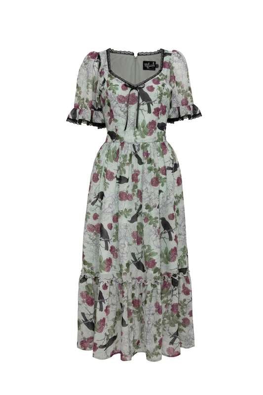 Robe mi-longue Gothic de Hell Bunny - RAVEN DRESS - XS à XXL - pour Femme - multicolore - hell bunny