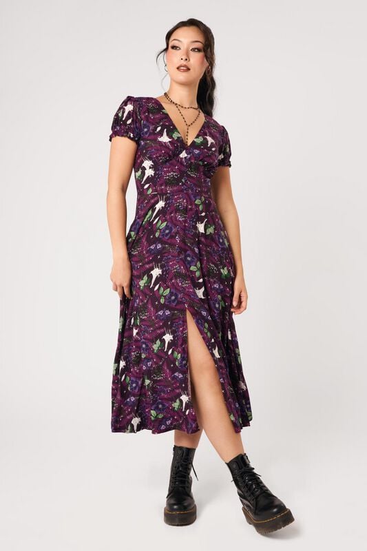 Robe mi-longue Rockabilly de Hell Bunny - DEADLY BOUQUET DRESS - XS à 4XL - pour Femme - multicolore - hell bunny