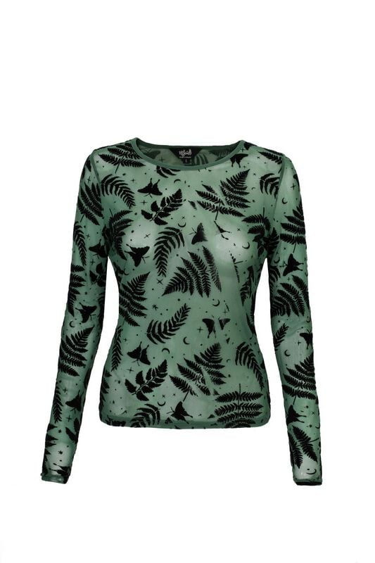 T-shirt manches longues Rockabilly de Hell Bunny - FEARN TOP - XS à XXL - pour Femme - vert - hell bunny