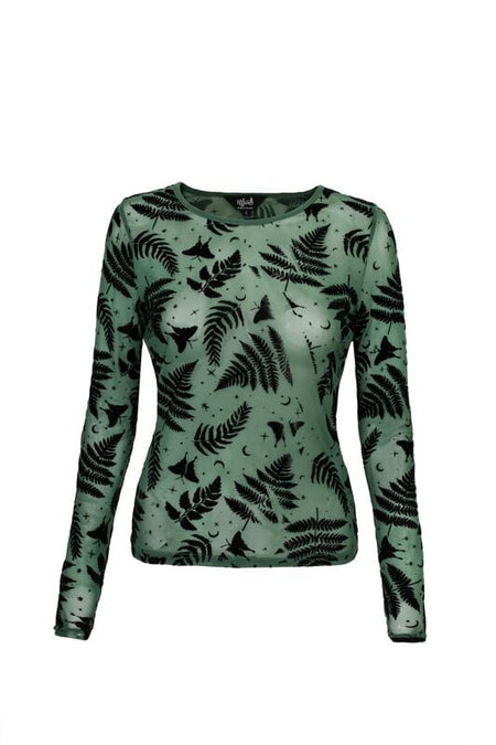 T-shirt manches longues Rockabilly de Hell Bunny - FEARN TOP - XS à XXL - pour Femme - vert - hell bunny