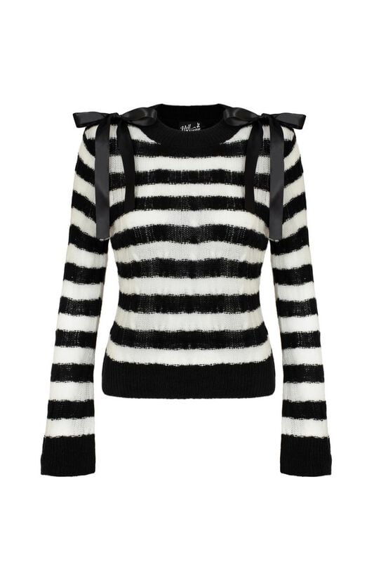 Pull tricoté Rockabilly de Hell Bunny - SEATTLE JUMPER - XS à 4XL - pour Femme - noir/blanc - hell bunny