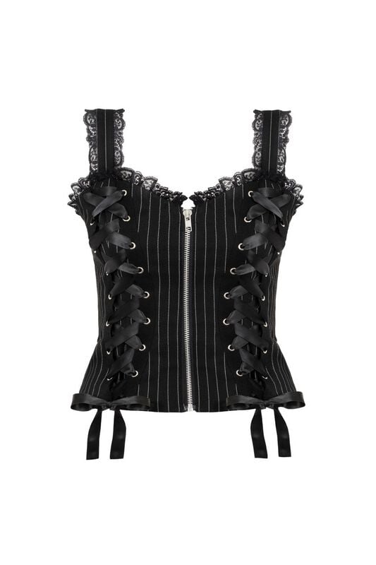 Top Rockabilly de Hell Bunny - QUINZEL C Pinstripe TOP - XS à XXL - pour Femme - noir/blanc - hell bunny
