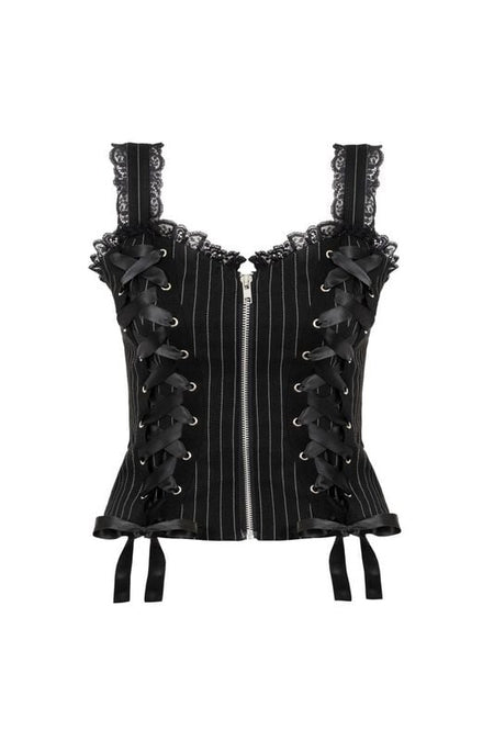 Top Rockabilly de Hell Bunny - QUINZEL C Pinstripe TOP - XS à XXL - pour Femme - noir/blanc - hell bunny