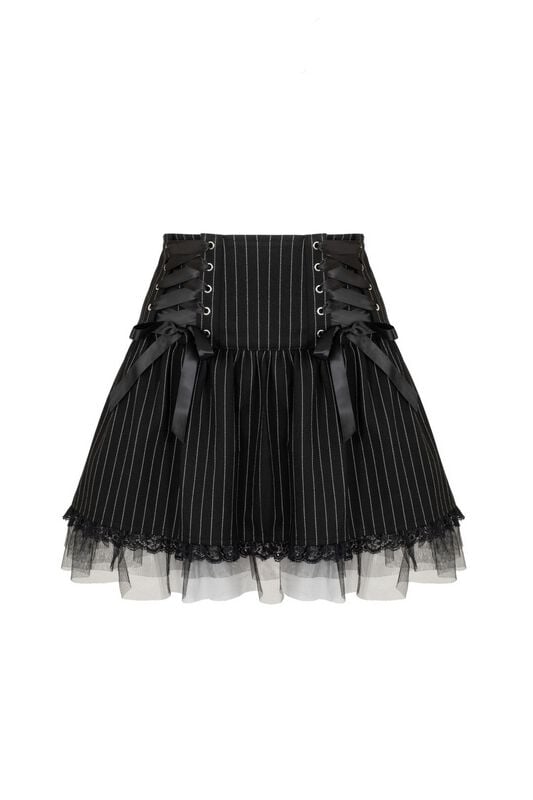 Jupe courte Rockabilly de Hell Bunny - QUINZEL C Pinstripe SKIRT - XS à XXL - pour Femme - noir/blanc - hell bunny