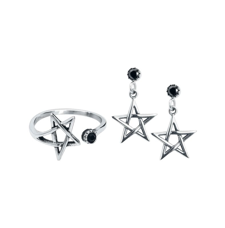 Bague Gothic de etNox - Pentagramm Bundle - pour Femme - couleur argent - etNox