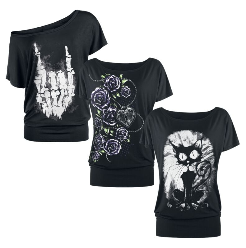 T-Shirt Manches courtes  de Gothicana by EMP - Can you read my mind T-Shrit Bundle - L à 3XL - pour Femme - noir - Gothicana by EMP