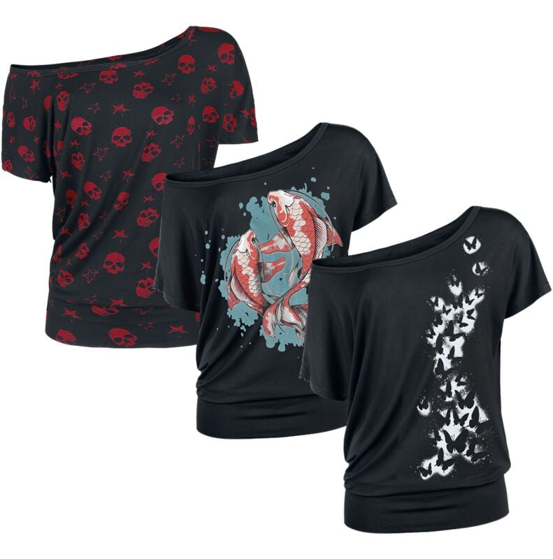 T-Shirt Manches courtes  de Gothicana by EMP - Can you read my mind T-Shrit Bundle - S à XXL - pour Femme - noir - Gothicana by EMP