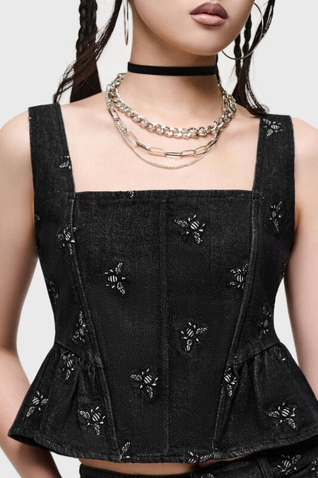 Top Gothic de Killstar - Veil Of Dawn - Twilight Swarm Corset Top - XS à XXL - pour Femme - noir - Killstar
