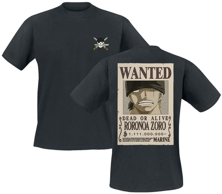 T-Shirt Manches courtes  de One Piece - Wanted Zoro - M à XXL - pour Homme - noir - One Piece