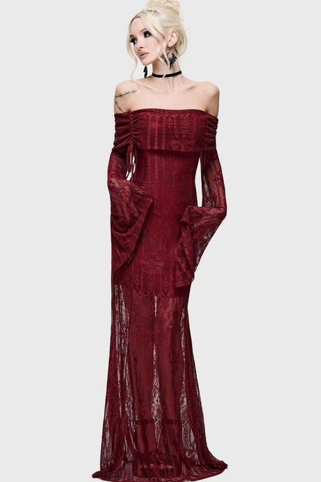 Robe longue Gothic de Killstar - Cathedral Gardens - Cathedra Maxi Dress (Red) - XS à XXL - pour Femme - rouge - Killstar