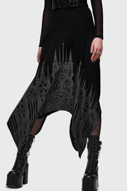 Jupe mi-longue Gothic de Killstar - Cathedral Gardens- Thorned Spire Midi Skirt - XS à 4XL - pour Femme - noir - Killstar