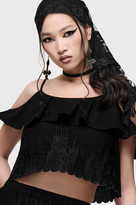 Top Gothic de Killstar - Cathedral Gardens - Thorned Spire Off the Shoulder Top - XS à XXL - pour Femme - noir - Killstar